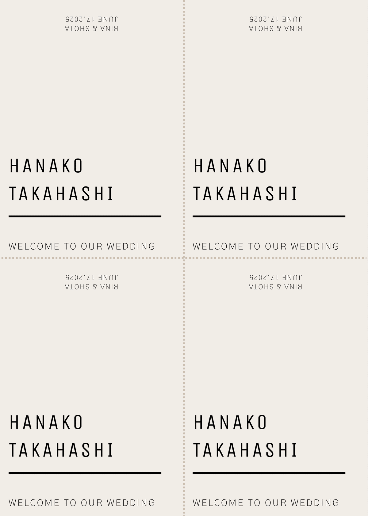 二つ折り席札 結婚式花嫁DIYテンプレートUnbrilla