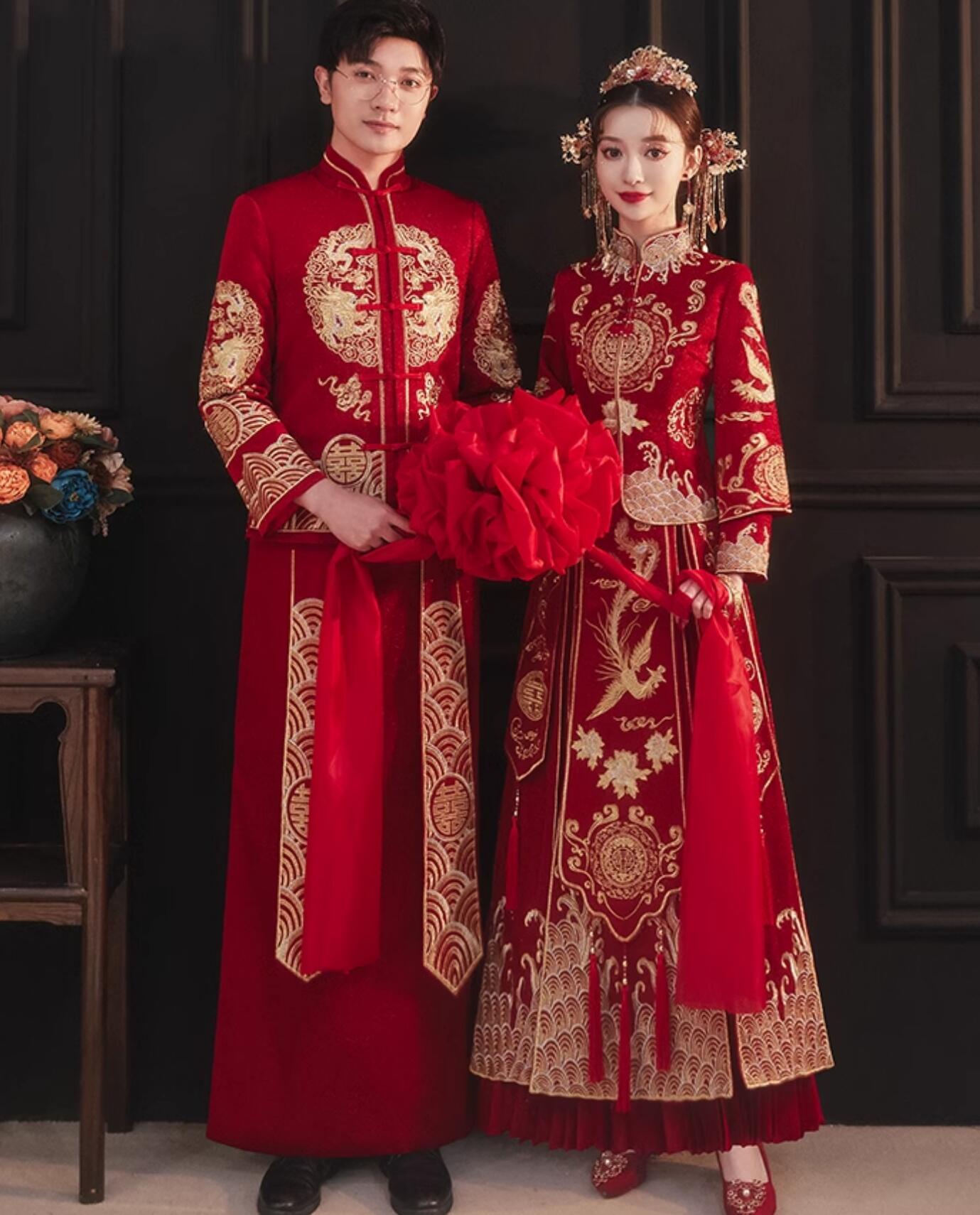 中国 婚礼衣装 華服 漢服 唐装・漢服ー女華服花嫁華麗古装 鳳菊2 _赤色_女性用_オリジナル漢服_華服、漢服、唐服、唐装、中国服、刺繍、簪かんざし、ウェディングドレス、チャイナー靴、漢民族の伝統衣装、クリスマス衣装、kigurumi、オーダー製作の通販専門店