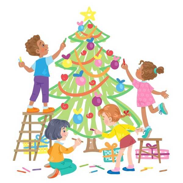 クリスマスツリーを飾る子供達のイラスト234004448- イメージマート