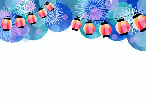 季節イラスト 夏祭り、花火をボートで眺めるカップル