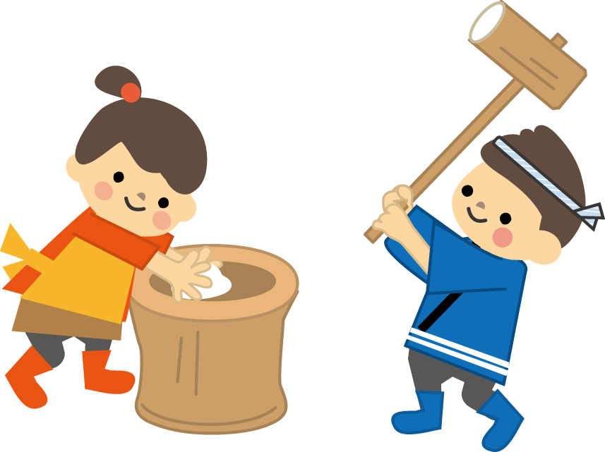 無料イラスト冬 かわいい餅つきをする男の子と女の子35414素材Good
