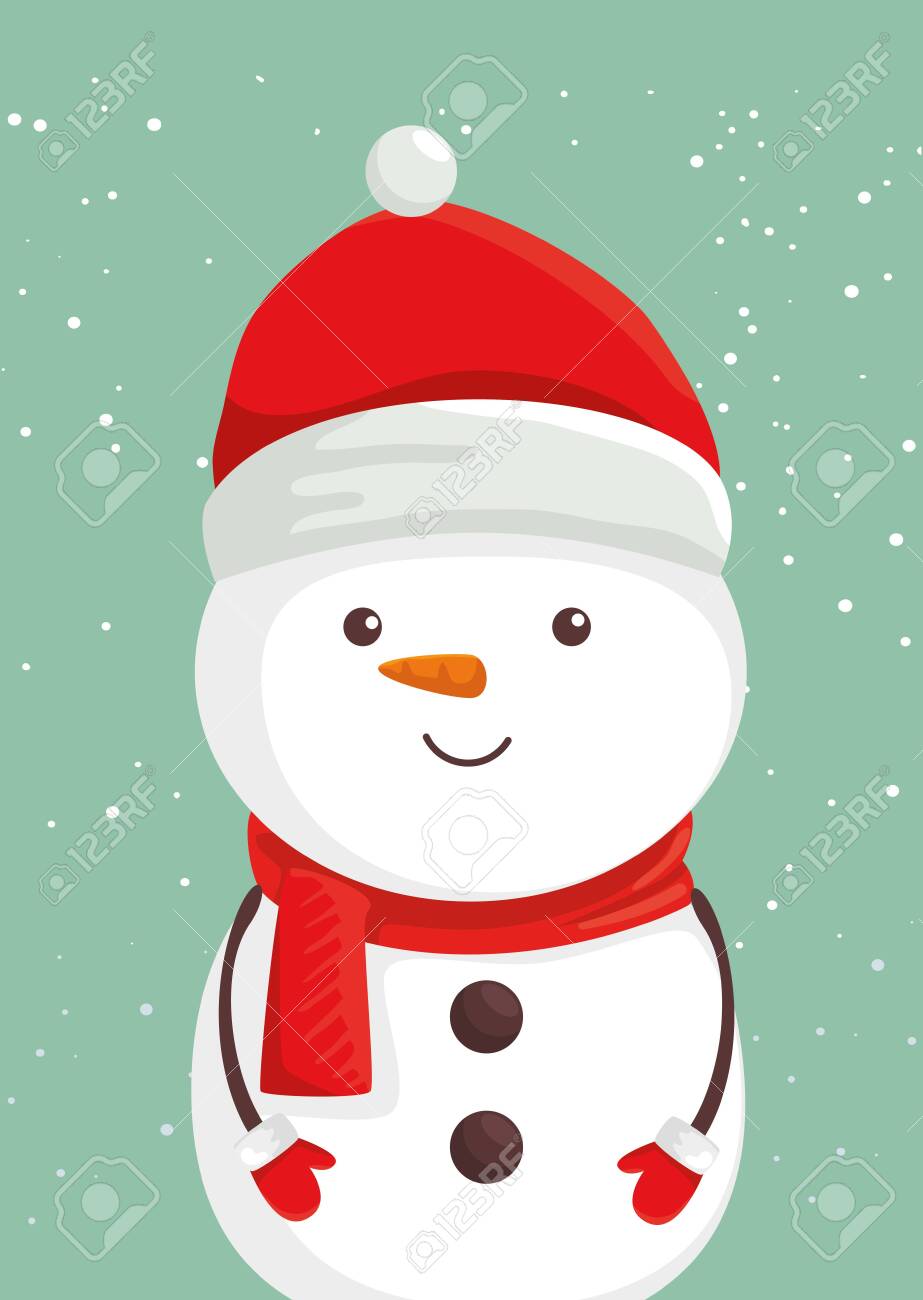 クリスマスカラーの雪だるま：イラスト無料