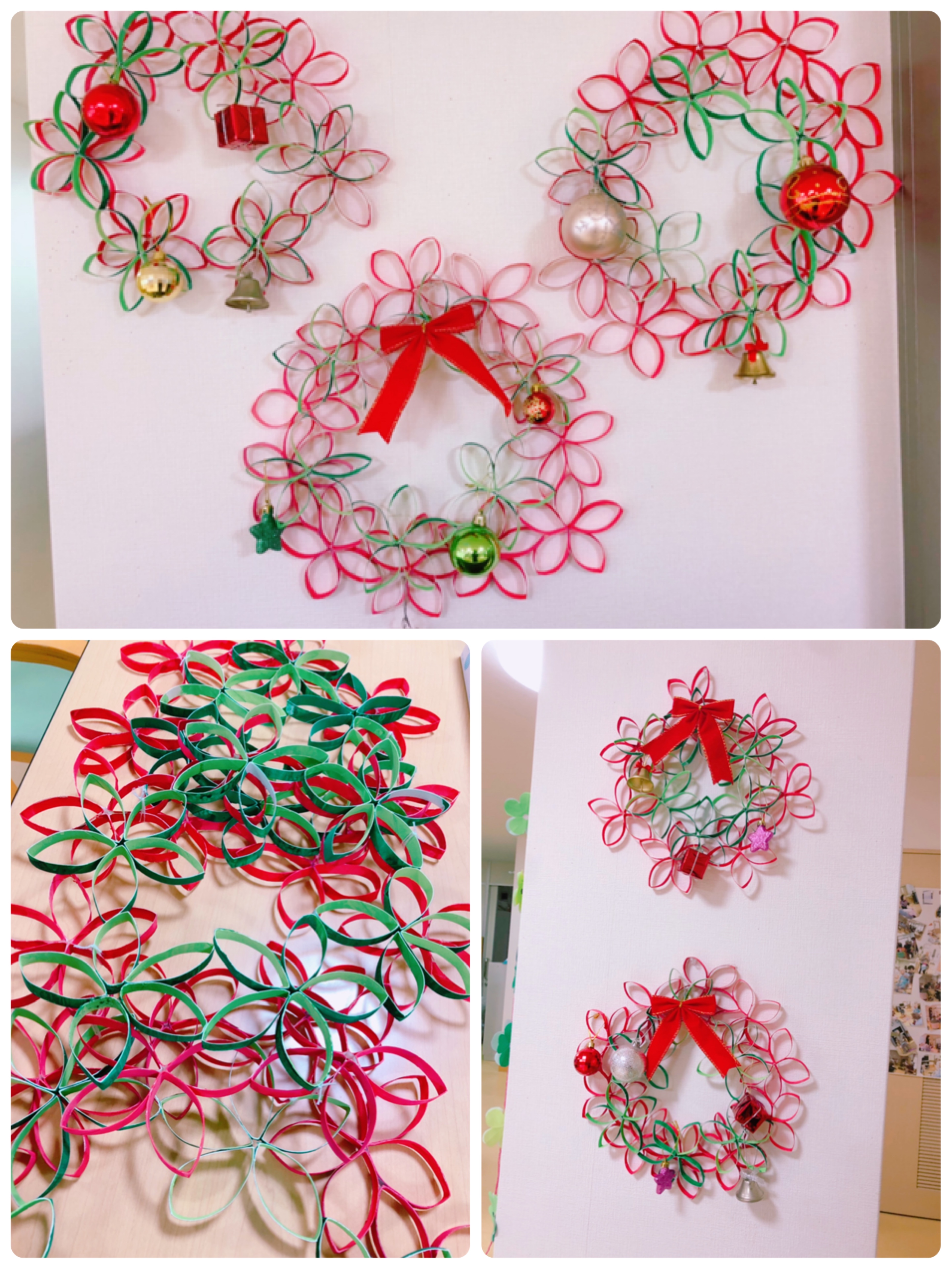 工作ネタ ポインセチアのクリスマスツリーPoinsettia ChristmasTree 型紙あり12月壁面飾り高齢者レク・デイ保育知育DIY craft精神科創作OT