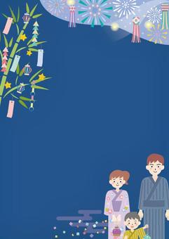 7月 七夕 の背景フレーム：水彩風の星空と願いを込めた笹の葉と七夕飾りの背景無料テンプレートTemplateBox