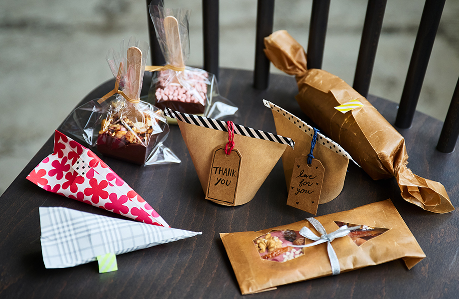 友チョコのラッピング3種類 バレンタイン 折り紙&透明袋ですぐ出来る 市販のお菓子の包装 ダイソー 100均アイテム活用