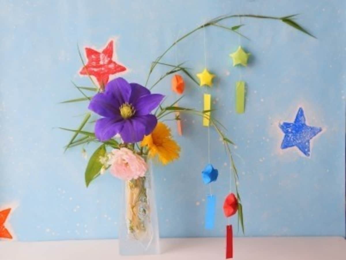 七夕に作って飾ろう！立体星の短冊モビール 型紙ダウンロード販売HAPPY BIRTHDAY CRAFTS ハピバクラフト 〜誕生日の飾り付けや 手作りメッセージカードのお店