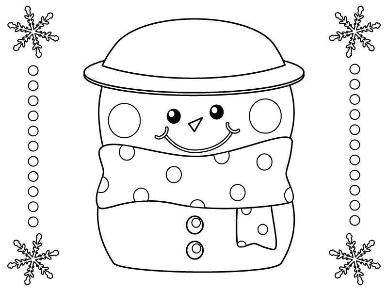 塗り絵 クリスマス雪だるま ライン アート かわいい冬のキャラクター ギフト サンタ帽子 手描きの背景黒と白のイラストPremiumベクトル素材