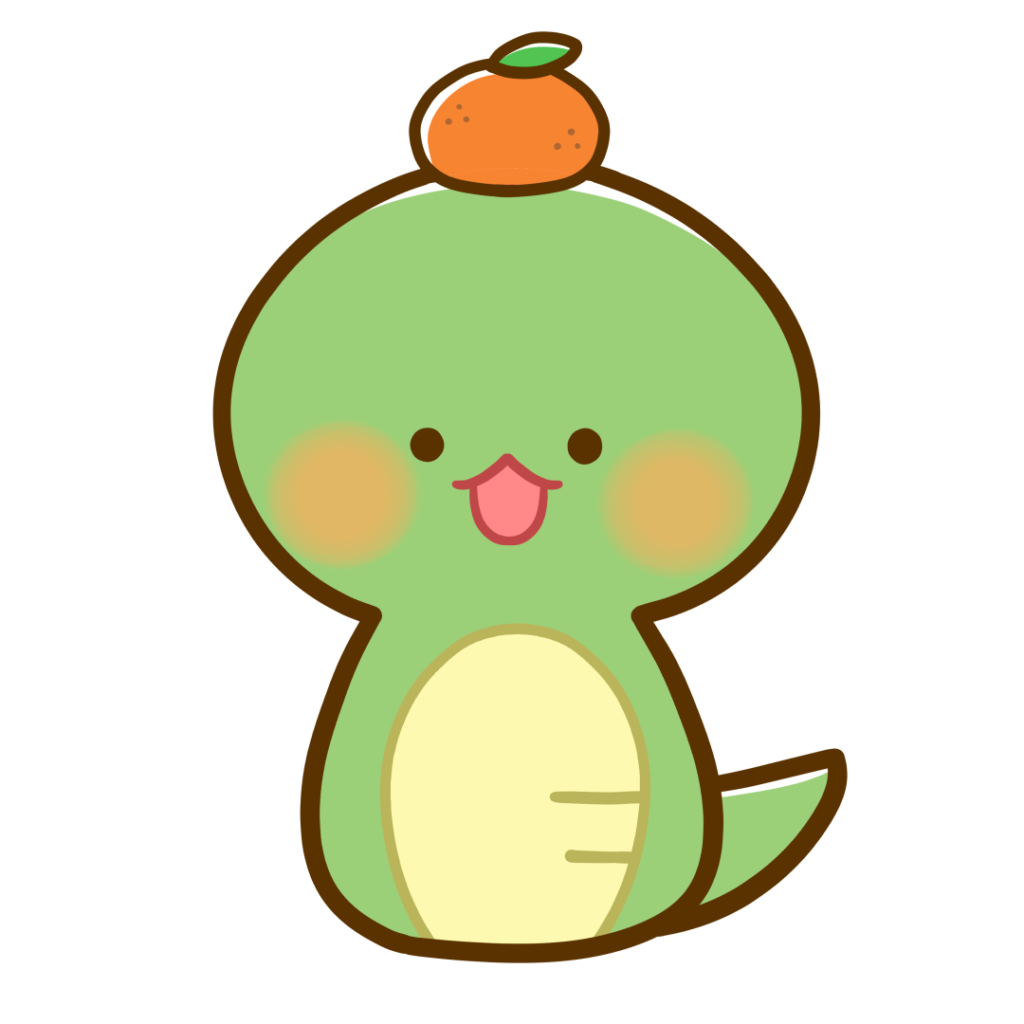 生活・動物・干支 頭にみかんをのせたへびさん 蛇・巳 のかわいいフリーイラストフタバのフリーイラスト