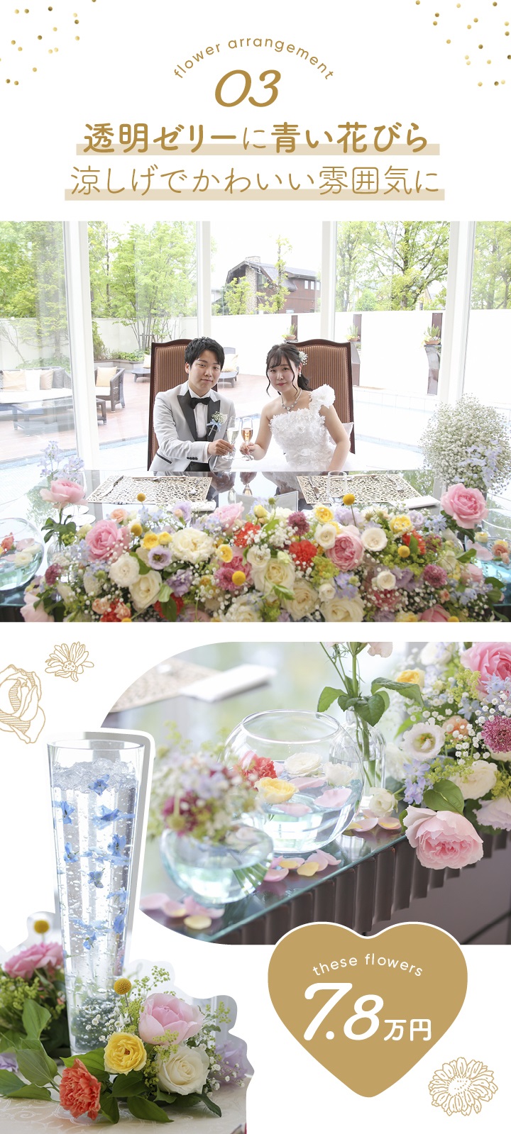 ◇ナチュラル ホワイト＆グリーン 90cm テーブル装花◇ウエディング メインテーブル 高砂 結婚式場 フラワーアレンジ ブーケ BlueFlower 通販 8508587Creema クリーマ