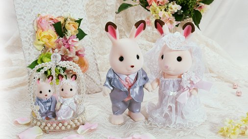 シルバニアファミリー森のウエディング教会クリームネコ新郎新婦人形新品