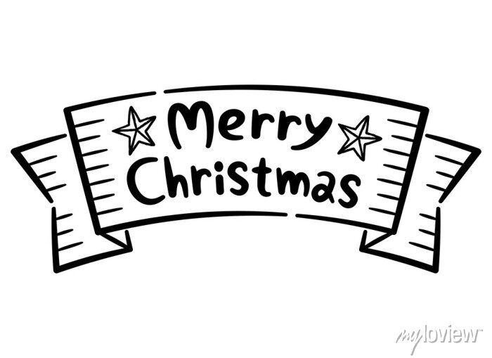手描き風リボンデザインのメリークリスマスロゴマーク レタリング タイポグラフィ モノクロ Merry Christmas logo,typography Stock VectorAdobe Stock