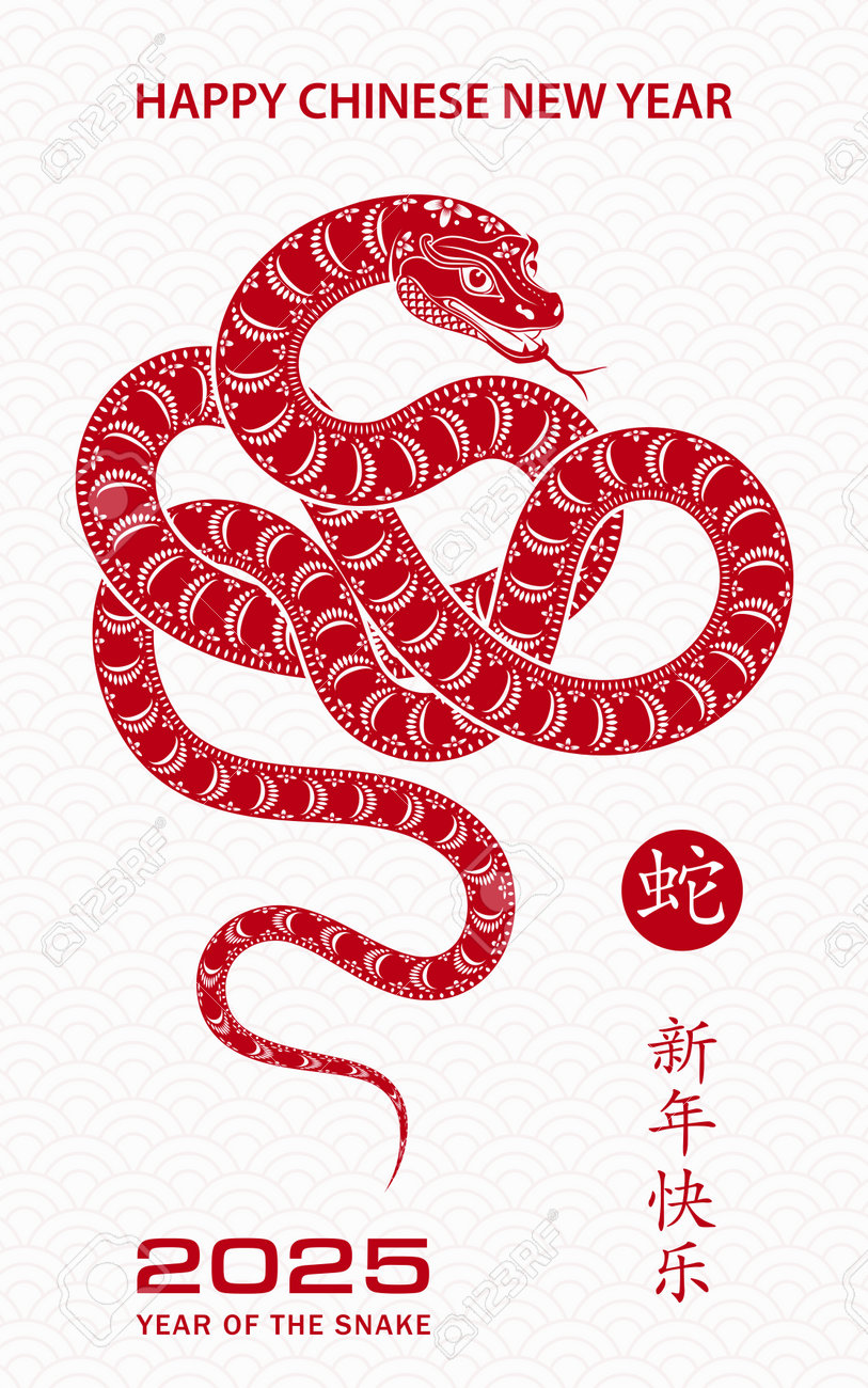 2025年巳年の年賀状 かわいいデザインの年号セット：イラスト無料