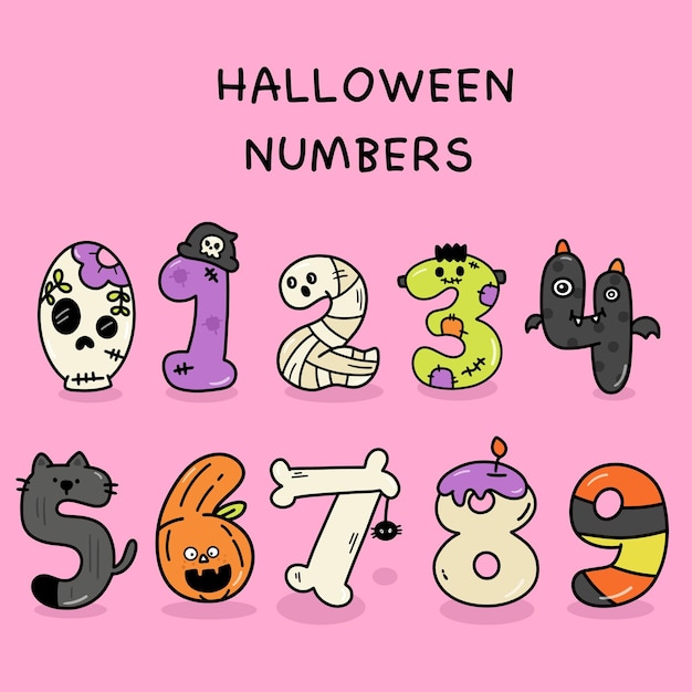 かわいいハッピー ハロウィン数 4 4 数字数字パーティー フォント文字漫画不気味なホラーPremiumベクトル素材