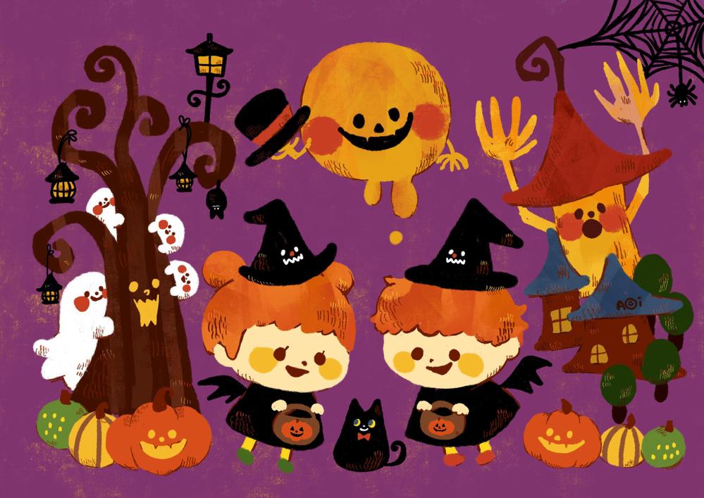 重なったハロウィンのカボチャのお化けたちのイラスト無料のフリー素材 イラストエイト