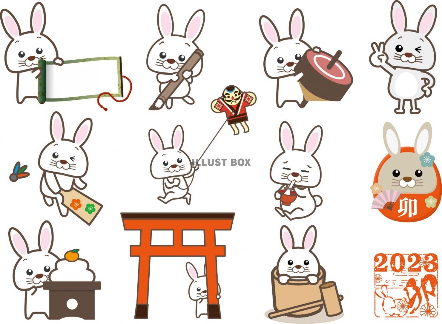 2023年卯 うさぎ 年 ウサギの餅つきのぬり絵 無料無料ペットイラスト Pet-illust 犬・猫・鳥・ペットイラスト ぬりえ・年賀状・カレンダーイラスト多数無料