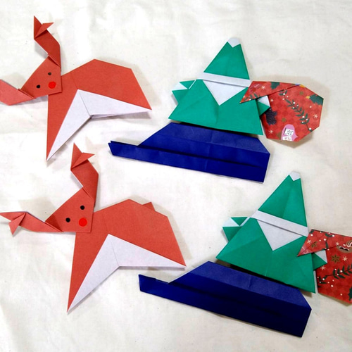 12月の折り紙。簡単に幼児でも出来るクリスマスの平面や立体の壁面飾りの作り方。3歳児や4歳児の子供の保育にも！おりがみっこⅡ