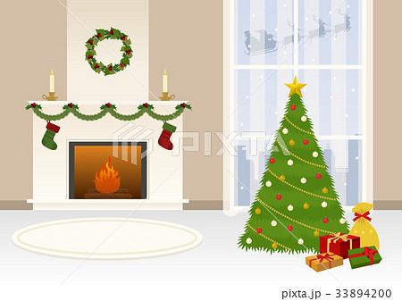 クリスマスに暖炉のある部屋のイラスト素材・ベクター Image 34493147