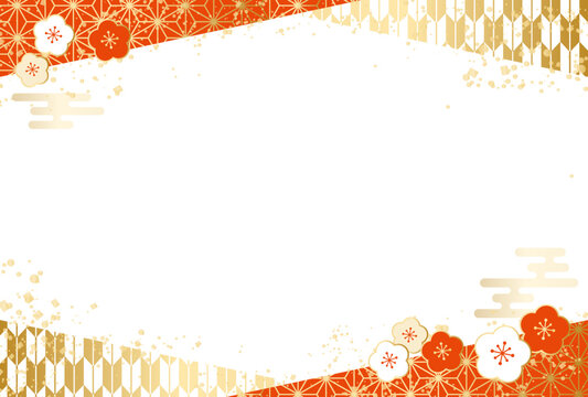 梅・新春・お正月のフレーム枠イラスト素材イラスト無料・かわいいテンプレート