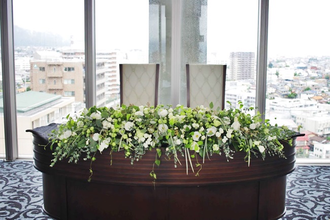 グリーンいっぱいナチュラルな高砂装花集