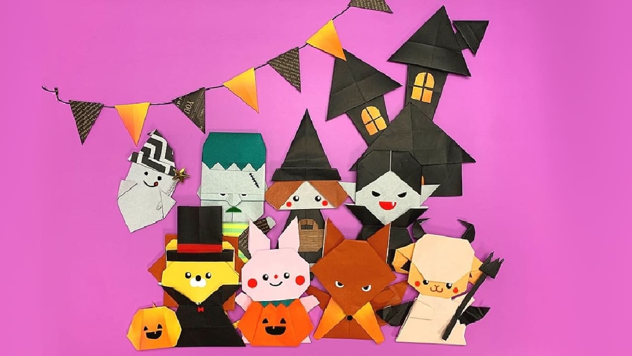 ハロウィンの楽しみ方：可愛い折り紙でかぼちゃ、おばけ、コウモリ、魔法のステッキを手作りしよう！Origami Halloween PumpkinGhost Batshigeyuki.net