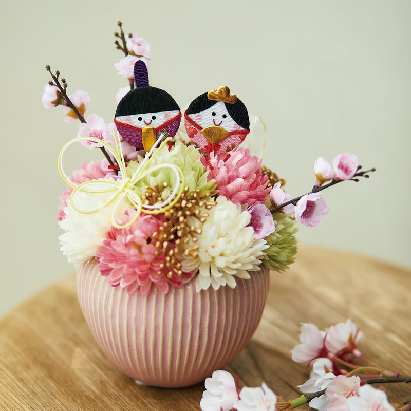 ひなまつり もも・ミモザ・桜のくま雛アレンジメント 造花 送料無料 おひな様 雛祭り 雛人形 ひなまつり ひな祭り アートフラワー HanaSakie通販 13288928Creema クリーマ