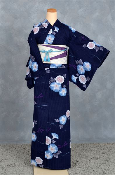 浴衣 レディース セット浴衣＋帯＋下駄「朝顔 赤×紫＋半幅帯レッド」 メール便不可
