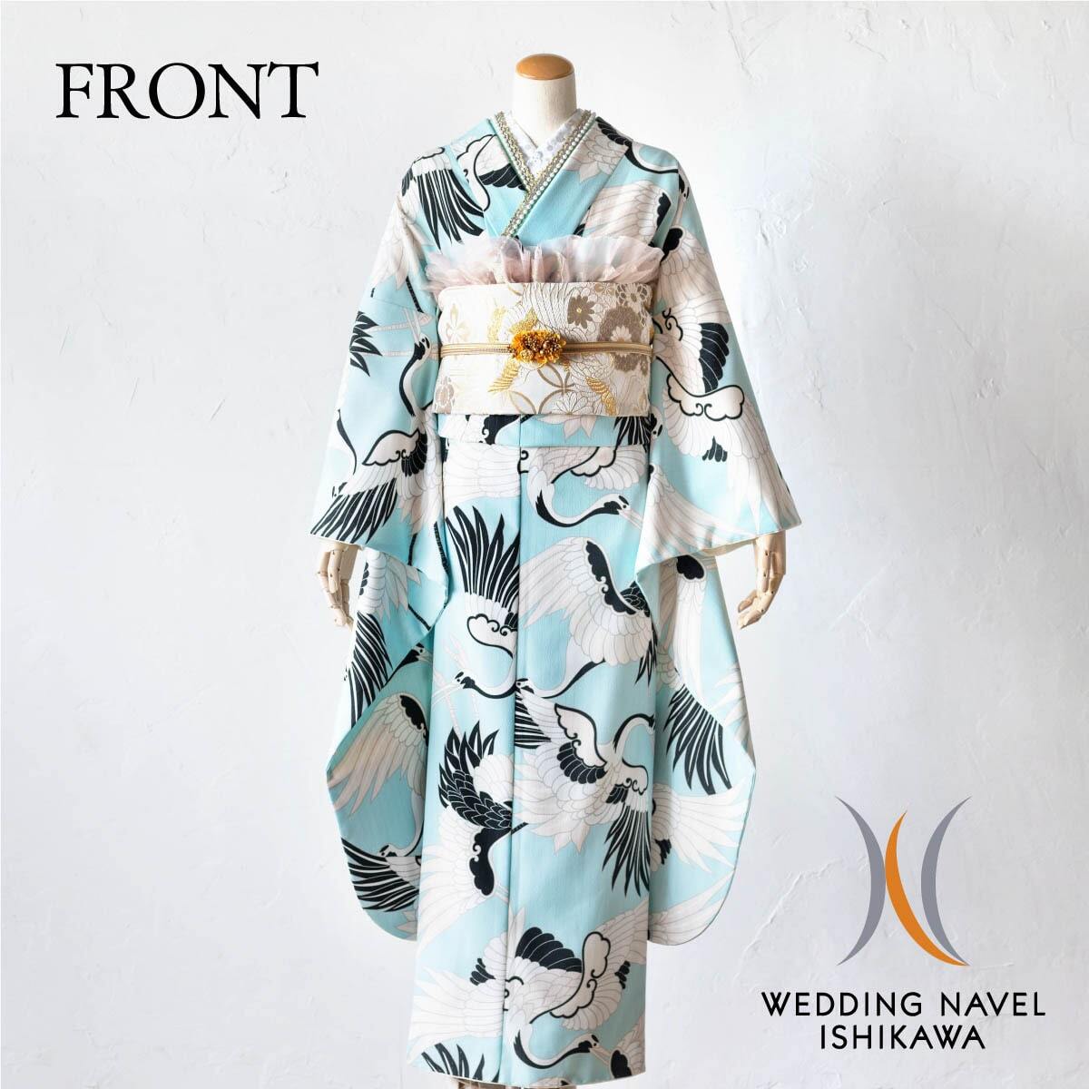 Select Shop振袖 鶴に四季草花 ネイビー 身長175㎝まで結婚式パーティーのレンタルドレス・アイテムはCariru