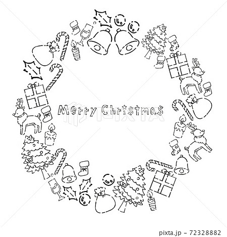 鹿とクリスマスリース、大人の塗り絵の手描きスケッチイラスト。Premiumベクトル素材