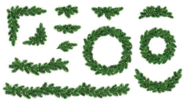 リアルな緑と赤の装飾が施された素敵なクリスマスの背景無料ベクトル素材