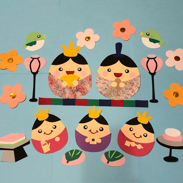 壁面飾り ひな祭り② 3月 おひなさま 桃 ひしもち 保育園 こども園 小学校 ☆壁面飾り工房横150cm 「楽しいひな祭り！」３月 春 ひなまつりおひなさま 幼稚園 保育園 学校 病院 施設 知育 壁面装飾 型紙 製作☆壁面飾り工房