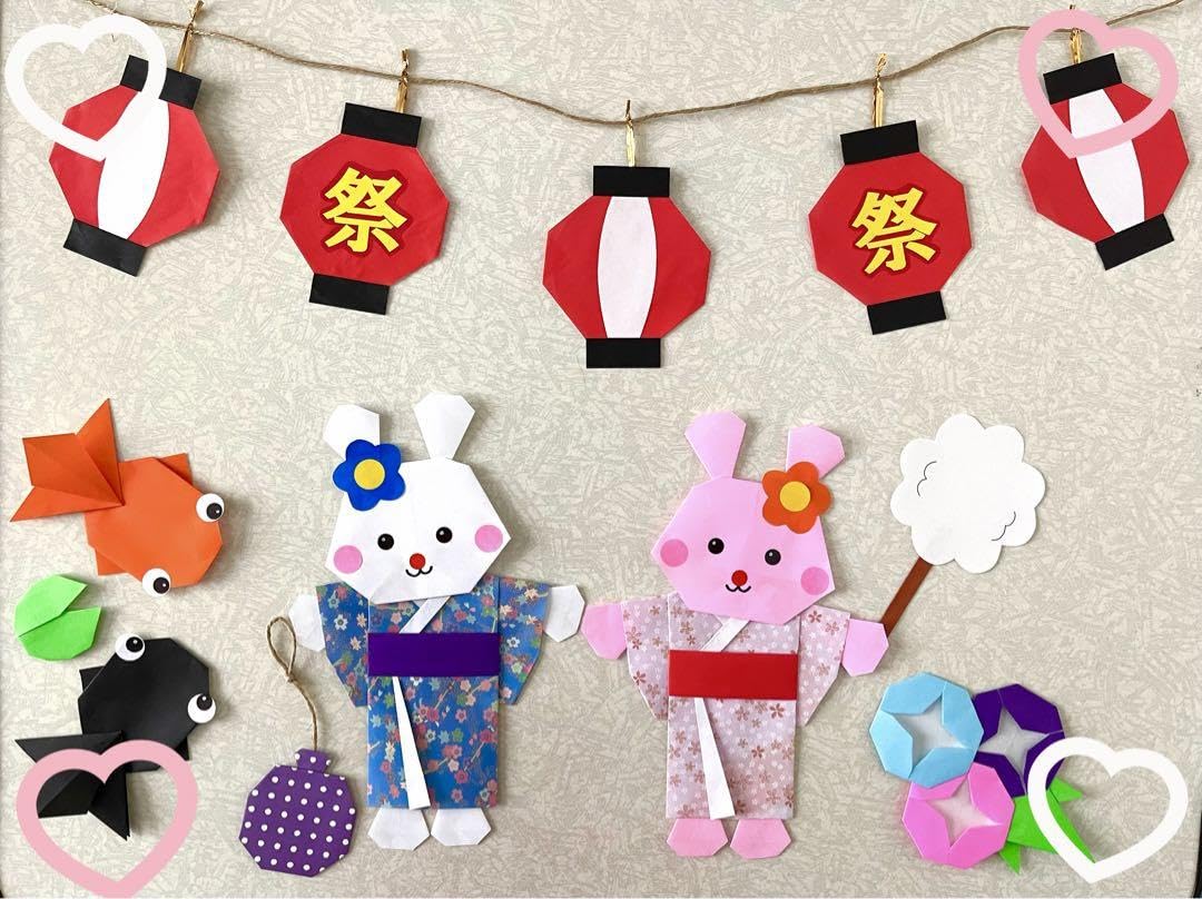 夏祭り折り紙セット売り壁面飾り夏休み花火大会着物