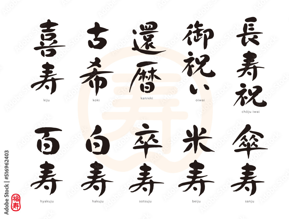 喜寿・Kijyu 筆文字・手書き のイラスト素材54038270- PIXTA