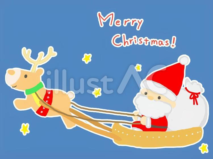 1_人_サンタ・そり・プレゼント：イラスト無料