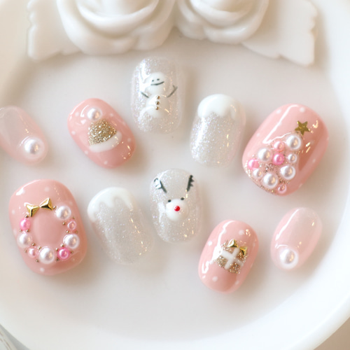 クリスマスネイルチップ ブラウン マグネット ツリー シンプル ビジューiichi日々の暮らしを心地よくするハンドメイドやアンティークのマーケットプレイス