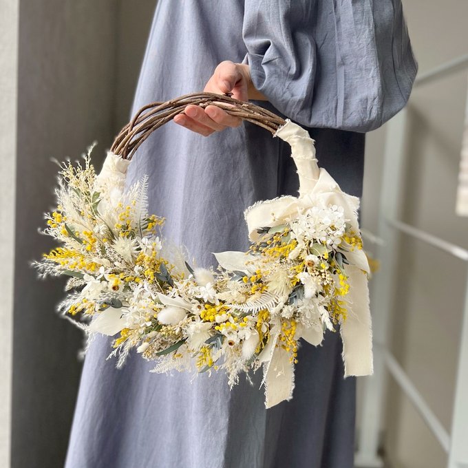 パームフラワーのナチュラルリースブーケ造花ウェディングブーケのSARAH GAUDIサラ ガウディ