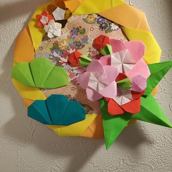折り紙 お正月飾りしめ縄梅の花リース 折り方 Origami decoration on New Year's day Plum Flowerwreath tutorial NiceNo1