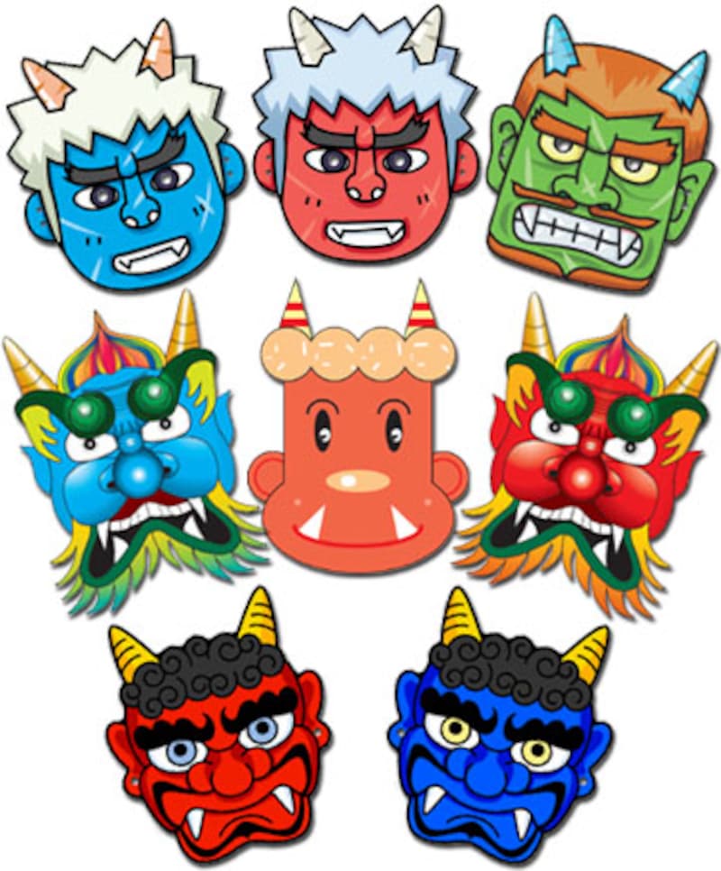 鬼のお面 節分のぬりえラインですPremiumベクトル素材