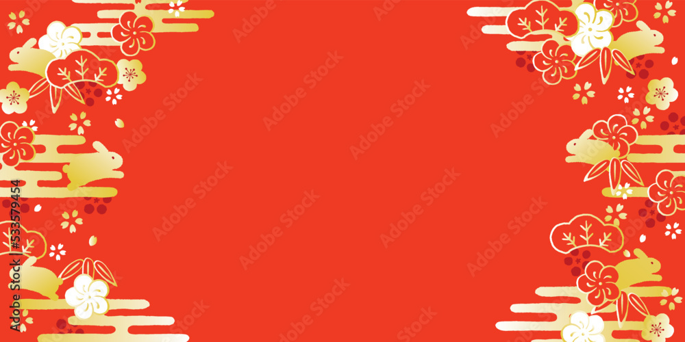 ウサギとしめ縄の正月飾りのイラスト 卯年和風年賀状プリントできる年賀状デザイン素材