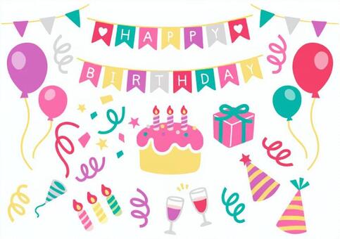 おしゃれでかわいい誕生日カードのテンプレート・カラフルでかわいいバースデーケーキのイラス イラストボックス「プレミアム」テンプレート