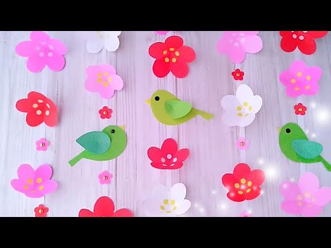 2月3月 折り紙の梅花・桃花と手毬 壁面つるし飾り 音声解説あり How to make origami plum and peach blossomand ball ornaments