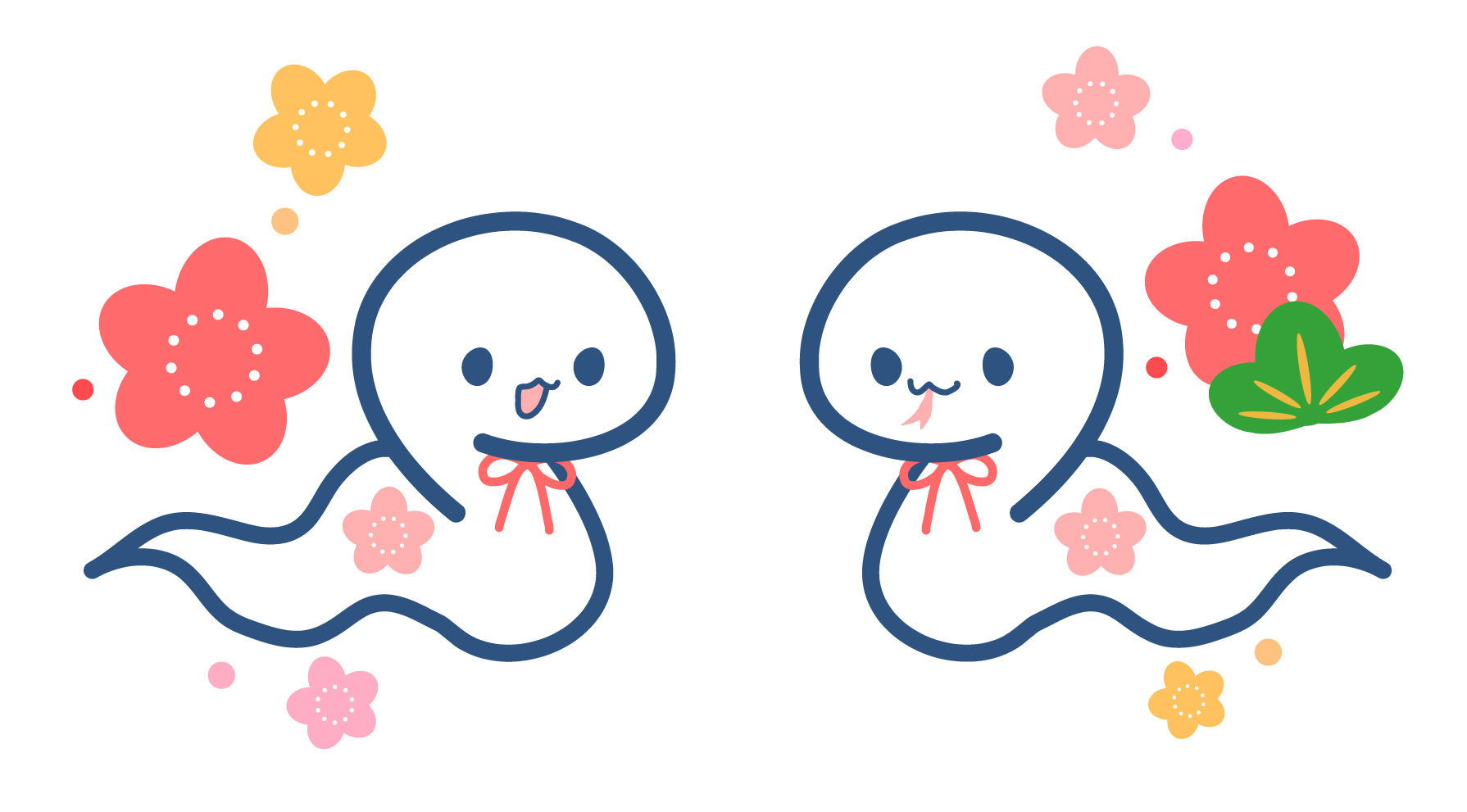 富士山と日の出・縁起物の白蛇のかわいいお正月イラストデザイン「2025年の年賀状テンプレ イラストボックス「プレミアム」テンプレート