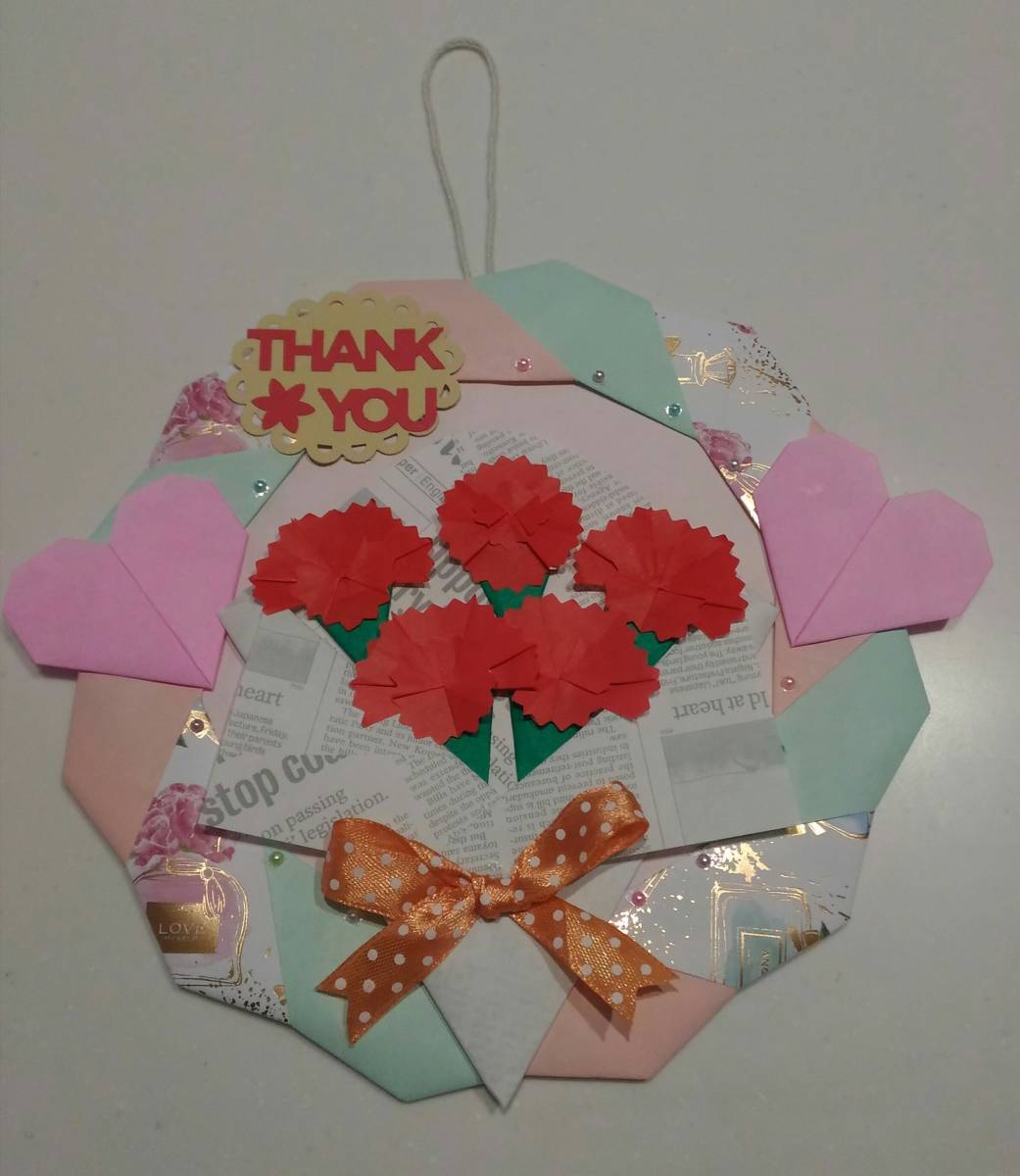 母の日折り紙 カーネーションと白くまのリースmama life blog