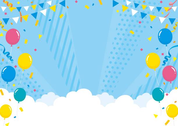 青とシルバーの風船イラスト素材お祝いイラスト素材 - PixelCafe - BOOTH