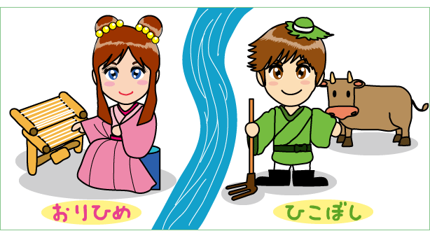 七夕🎋」 機織りが仕事の織姫と牛飼いが仕事の彦星。二人は仕事をさぼって毎日デートばかりしていました。これに怒った天の神は二人を天の川の両岸に引き離し、一年に一度、7月7日の夜だけ会うことを許しました。短冊に書いたみなさんのお願い、叶うといいですね