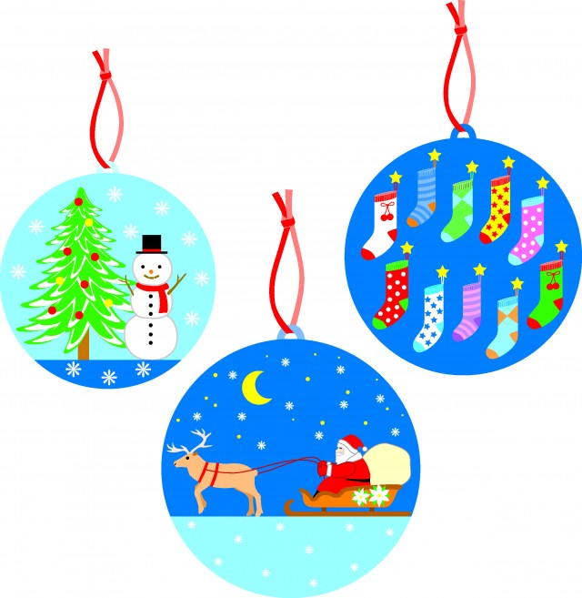 横に並んだクリスマスオーナメントのイラストかわいいフリー素材集 いらすとや