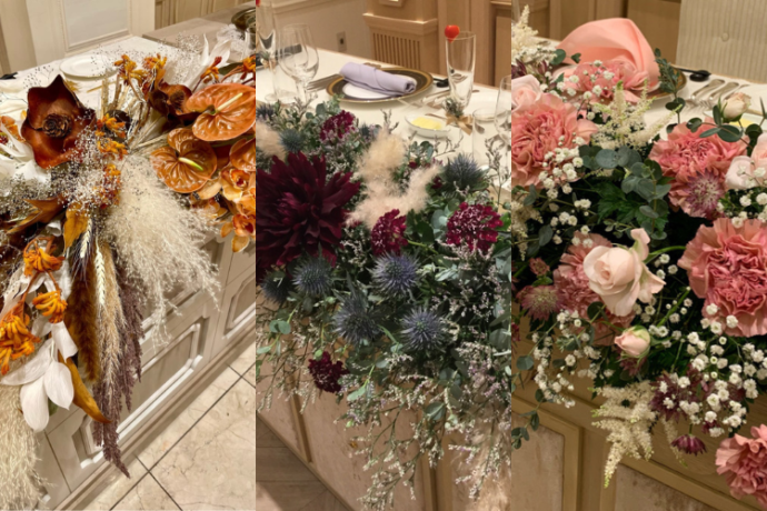 wedding⭐︎ シンプルなクロスにドレープの効いたベージュランナーがいい感じ♪結婚式結婚式コーデウェディング装花ウェディングフラワー高砂装花高砂装飾高砂ナチュラルウェディングナチュラルフラワー 披露宴披露宴会場コーディネート披露宴会場