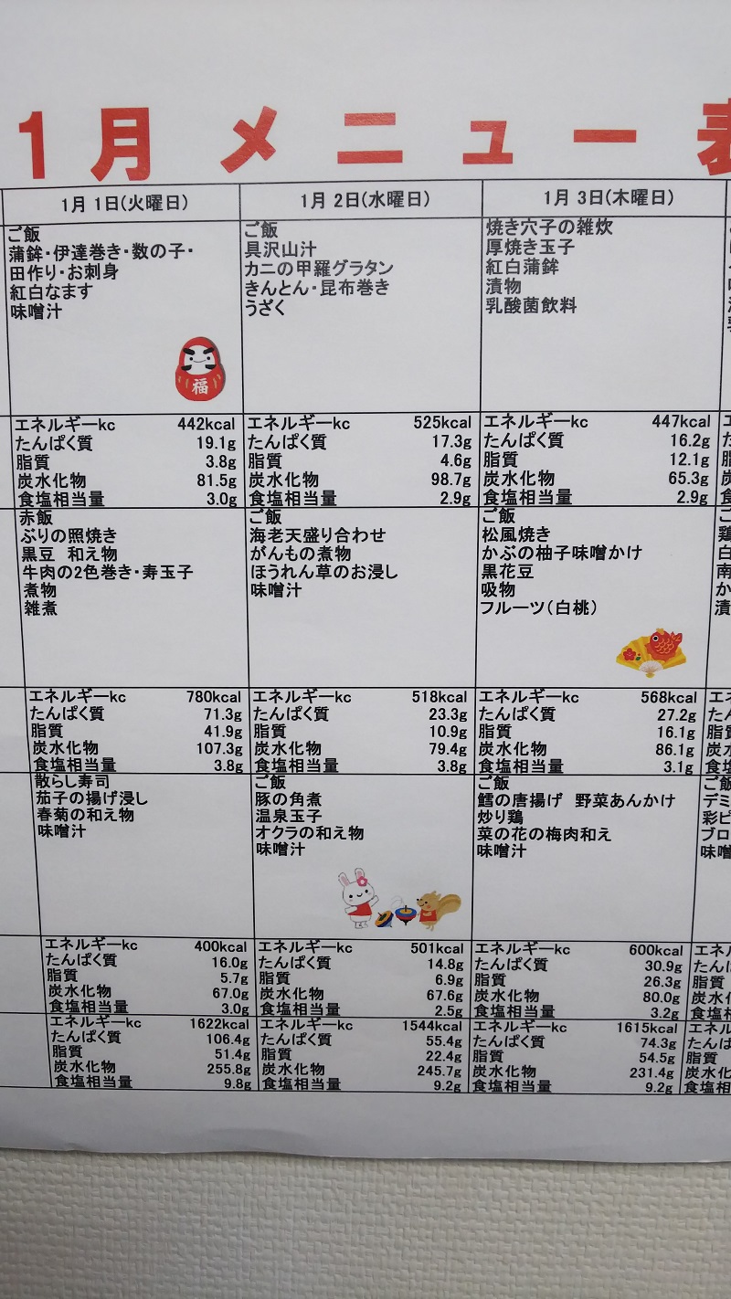 デイサービスと下宿の献立 お正月編釧路町のデイサービス&下宿グランママ