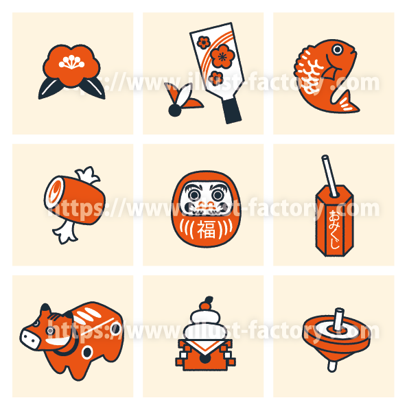 ゆるい！かわいい！お正月の線画カラーアイコンセットのイラスト素材81784366- PIXTA