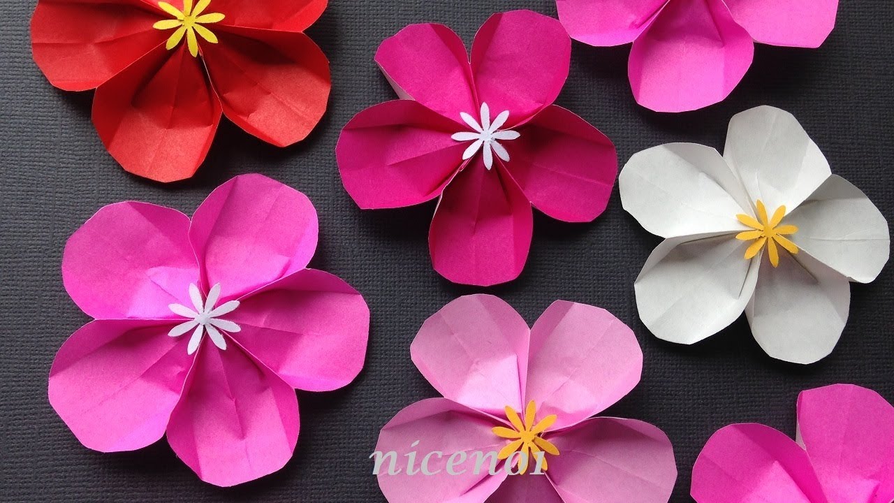 折り紙 お正月飾り しめ縄梅の花リース 折り方 Origami decoration on New Year's day Plum Flowerwreath tutorial niceno1