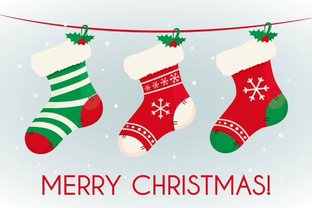 クリスマスの靴下のイラスト画像素材５ 白黒、モノクロ